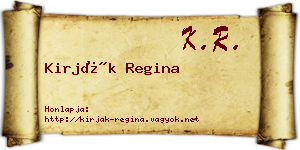 Kirják Regina névjegykártya